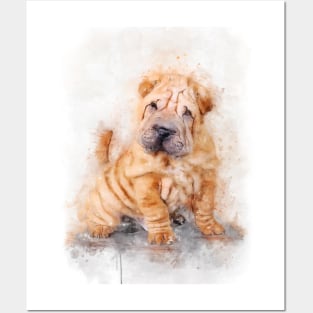 Shar pei puppy watercolor Posters and Art